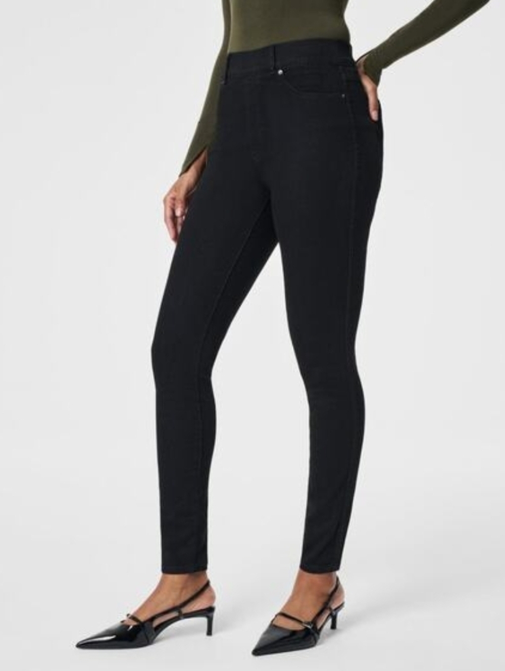 SPANX EveryWear Ankle Skinny Jeans Clean Black Mid Rise Womens Medium Denim